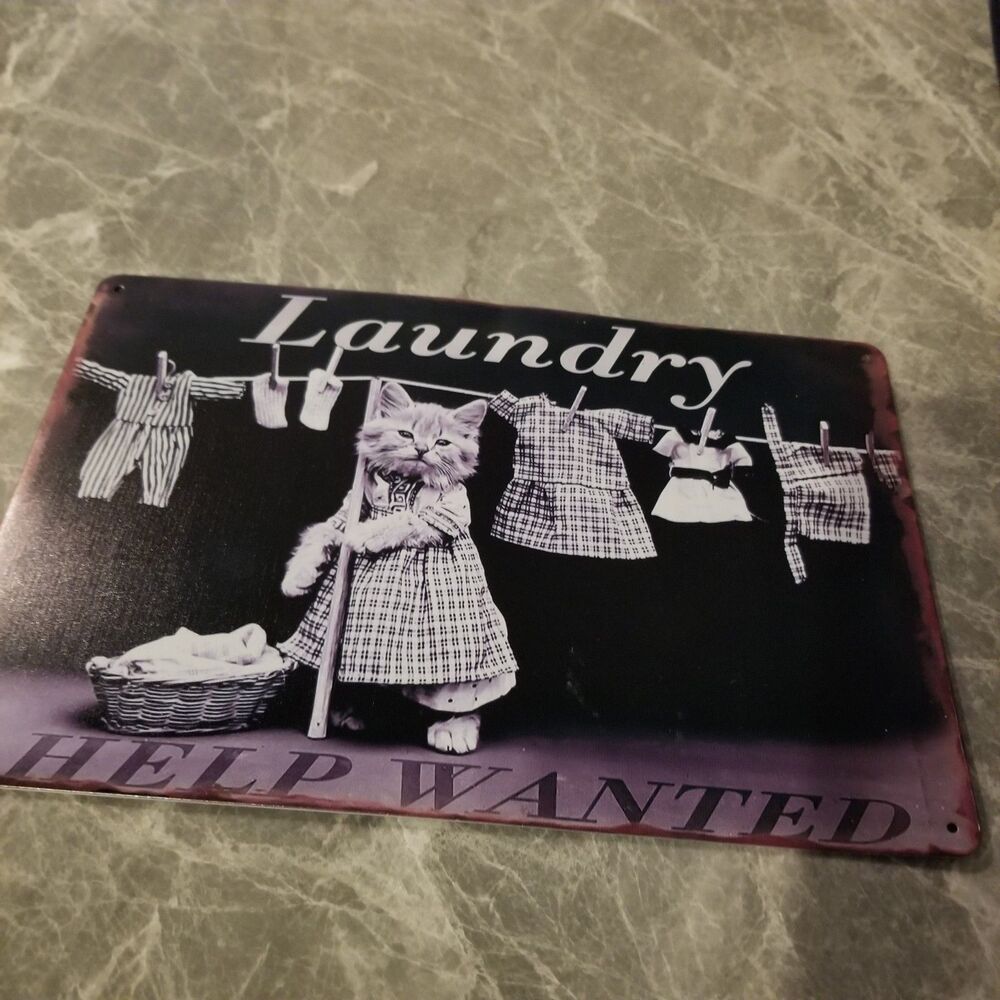 Metal cat laundry sign